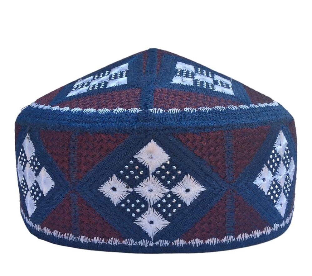3826 Unisex Kufi 's Multicolor Koofi Handmade Stoned Caps Headwear Eid